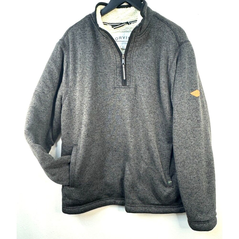 Orvis Men's Sherpa Fleece Lined 1/4 Zip Charcoal Gray Pullover Sweatshirt Large